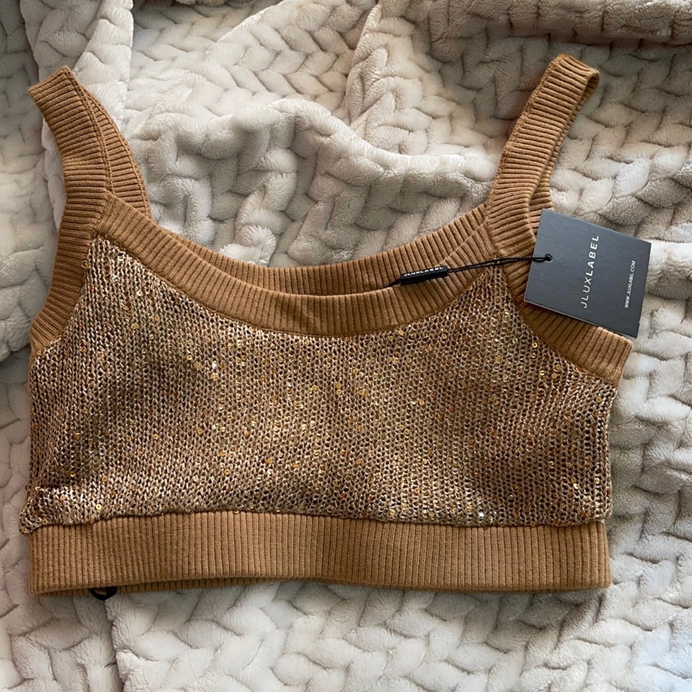 Jlux gold sequin crop top new with tags size Small